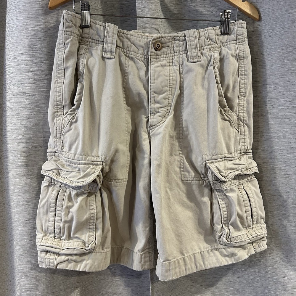 Vintage Hollister California Button-Fly Cargo Shorts Size 28 Baggy Beige Y2K